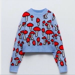 Zara Jacquard Mushroom Print Knit Sweater
